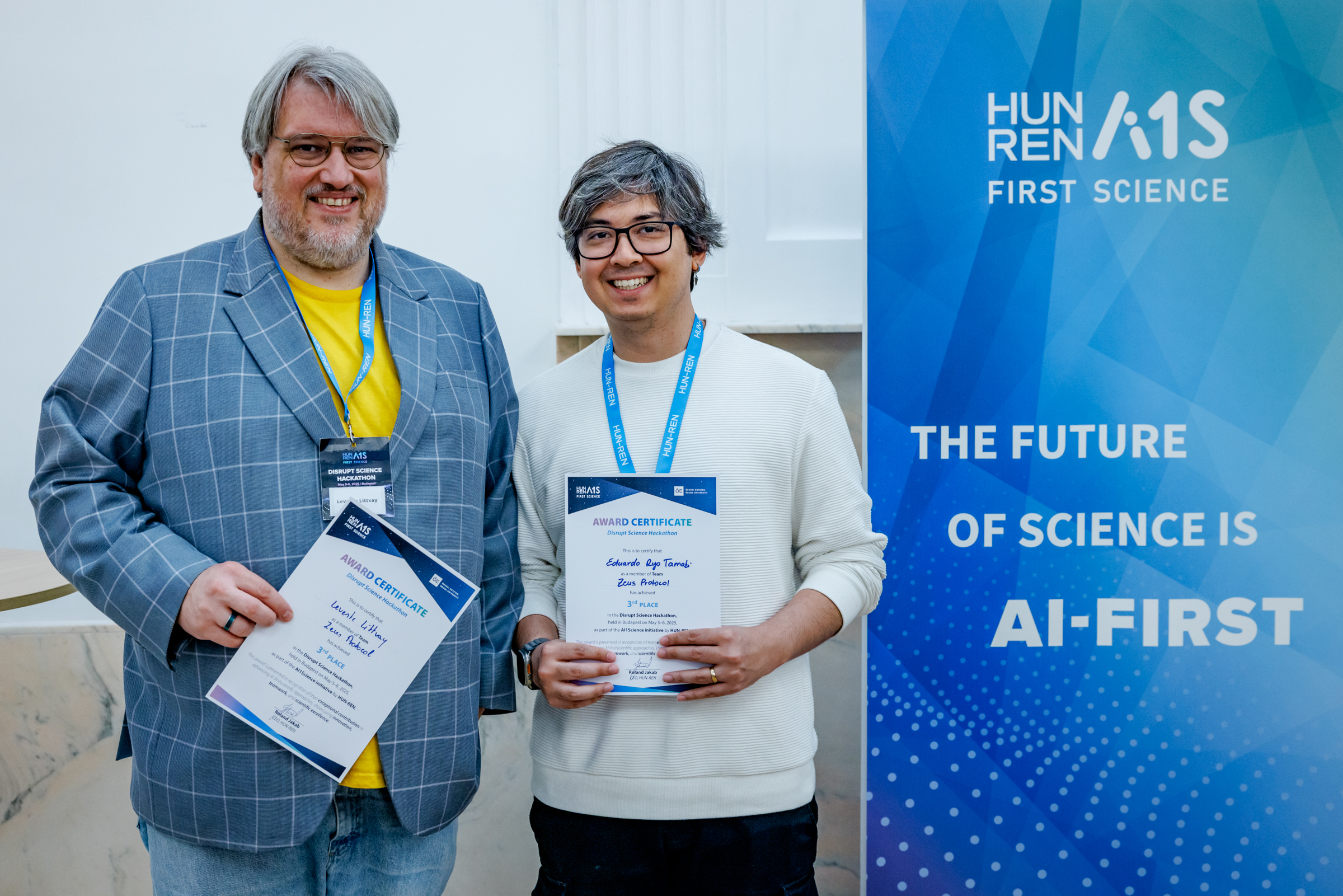 Our team at the AI1Science Hackathon. Credits: HUN-REN/DKP